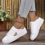 Women's Heart Pattern Sneakers Casual Lace Up Outdoor Shoes Comfortable Low Top Shoes