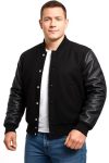 Nm-fashions Black Varsity Letterman Leather Sleeve Jackets For Men - College Baseball Bomber High School Wool Jacket XL