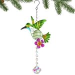 Stained Metal Hummingbird Suncatcher Window Crystal Prisms Sun Catcher Hanging Ornament Rainbow Maker Bird Garden Wall Art Fence