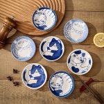 4PCS Japanese Ceramic Dessert Plates Sauce Dishes Creative Cute Cartoon Lucky Cat Pattern Fruit Sushi Plates For Home Kitchen Re