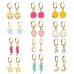 12 Pairs Preppy Earrings Pack Colorful Preppy Earrings Pack With Charms And Pendants Trendy Jewelry For Women