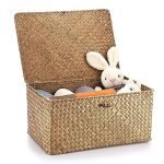 Hipiwe Wicker Shelf Baskets Bin With Lid Handwoven Seagrass Basket Storage Bins Rectangular Household Basket Boxes For Shelf War