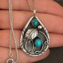 1PC Boho Pendant Necklace Women Men Faux Turquoise Feather Tag Jewelry Gift Father's Day Gift