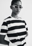 Printed T-Shirt - Light Beige & Navy Blue Striped