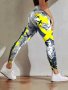 Fashionable Graffiti Pilates Yoga Workout Pants High Elastic Hip Lifting Skinny Fitness Running Sports Leggings Women's Activewear