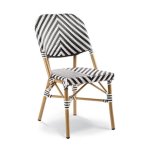 Zig Zag Black And White Weaved Metal Chair - Bamboo Finish