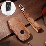 Hallmo Car Cowhide Leather Key Protective Cover Key Case For New Mercedes-benz E300L Brown