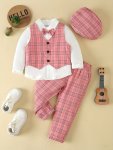 4PCS Boys Formal Gentleman Outfits Long Sleeve Bowtie Shirt&pants&vest&hat Kids Clothing Set For Competition Performance Wedding