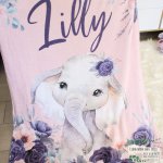 Fleece Blanket Elephant With Purple Flowers