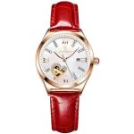 Stylish Quartz Watch With Red Strap And Diamond Accents