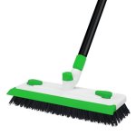 Floor Scrub Brush With Long Handle 3-IN-1 Scrape Scrubber Brush With Squeegee Stiff Bristle Deck Brush For Cleaning Tile Bathroo