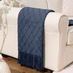 Battilo Home Navy Blue Throw Blanket With Fringe Geometric Bed Blue Throws Spring Decorative Large Throw For Couch Sofa Indoor O