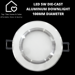 LED 5W Die-cast Aluminum White Downlight - 100MM Diameter