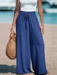 Solid Wide Leg Pants Elegant Loose Fake Drawstring Pants Women's Clothing