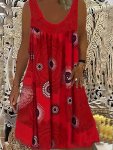 Plus Size Casual Dress Women's Plus Tile Print Eyelet Embroidered Round Neck Tank Dress