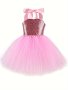 Girls Birthday Party Themed Dress Up Sequin Decor Crisscross Back Mesh Tutu Dress For Carnival & Halloween Party