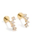 Goldair Gold Plated Surgical Steel Cubic Zirconia Flat Back Studs 2-PACK