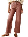 Cicy Bell Womens High Waisted Cropped Jeans Trendy Stretchy Baggy Straight Leg Raw Hem Capri Denim Pants Brown