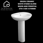 Orion. Orion Ceramic White Stand Alone Basin And Pedestal - 570 X 430 X 810MM