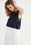 Side Cross Detailed Crop Knitted T-Shirt - Navy