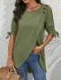 Button Front Split Sleeve Blouse Elegant Solid Asymmetrical Hem Blouse For Spring & Summer Women's Clothing