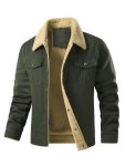 Men's Casual Warm Fleece Flap Pocket Jacket Chic Cotton Button Up Jacket For Fall Winter