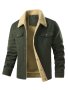 Men's Casual Warm Fleece Flap Pocket Jacket Chic Cotton Button Up Jacket For Fall Winter