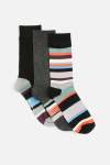 Socks 3PK - Charc Blk Stripe - Charcoal