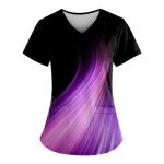 Scrubs For Women V Neck Short Sleeve Printed Tops Cartoon Pattern Plus Size Nursing With Pockets Purple Pink L