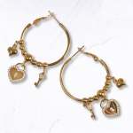 Diamant Heaart Lock And Key Earrings - Gold Free