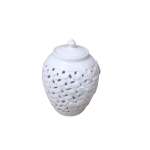 White Flower And Leaf Cutout Jar With Lid