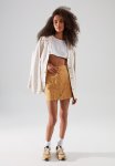 Stitch Detailed Front Buttoned MINI Denim Skirt - Camel