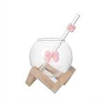 Glass Cup With Straw & Bamboo Stand Yellow