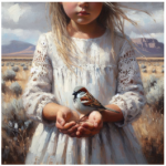 Stretched Canvas Girl With Sparrow