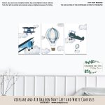 Canvases Airplane And Air Balloon Navy Grey And White