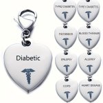 Medical Alert Keychain Heart-shaped Stainless Steel Medical Id Keyring For Diabetes Type 1 & Type 2 Blood Thinner Allergy & More