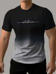 Gradient Color And Letter Print "whatever" Crew Neck And Short Sleeve T-Shirt Casual And Trendy Tops For Men's Summer Outdoors W