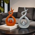 1PC Abstract Resin Sculptures 9CM 3.54IN Modern Home Decor Accents Artistic Twisted Figurines Silver And Orange Tabletop Display