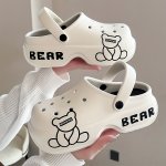 Women's Cute Bear Pattern Clogs Casual Hollow Out Design Platform Shoes Comfortable Slip On Shoes