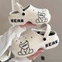 Women's Cute Bear Pattern Clogs Casual Hollow Out Design Platform Shoes Comfortable Slip On Shoes