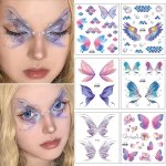 Glitter Eye Dream Butterfly Tattoo Stickers Long Lasting Fairy Makeup Halloween Sweet Durable Body Art Face Decoration For Music