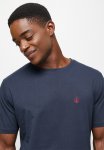Leo Organic Crew Neck Tee With Chest Embroidery - Navy