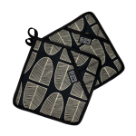 Banana Leaf Parchment On Black Pot Grabber Set Of 2