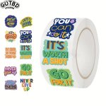 Gutbd Motivational Stickers Roll 500PCS Pvc Self-adhesive Encouragement Seals Waterproof Cartoon Phrases For School Supplies Reu