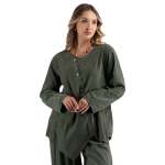 Assymetrical Button Corduroy Pointy Top - Olive L xl