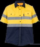 Pioneer Navy yellow Hi-vis Shirt 100% Cotton Short Sleeve