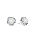Sterling Silver Freshwater Pearl Double Halo Womens Stud Earrings