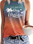 Coconut Tree Print Crew Neck Tank Top Casual Sleeveless Top For Spring & Summer Women's Clothing