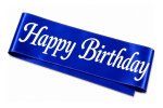 Party Happy Birthday Royal Blue Sash White Print