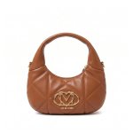 Embossed Quilted Shoulder Bag -brown
